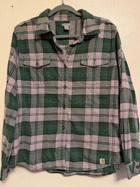 Carhartt Green & Light Pink Plaid Flannel